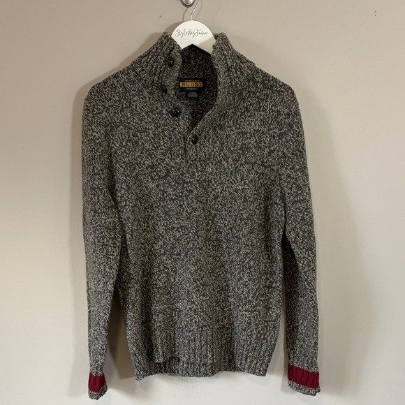 Ralph Lauren Rugby Shawl Pullover Sweater Wool Mens Grey White Pullover Sz M